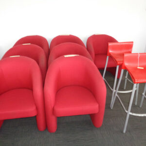 red chairs and stool